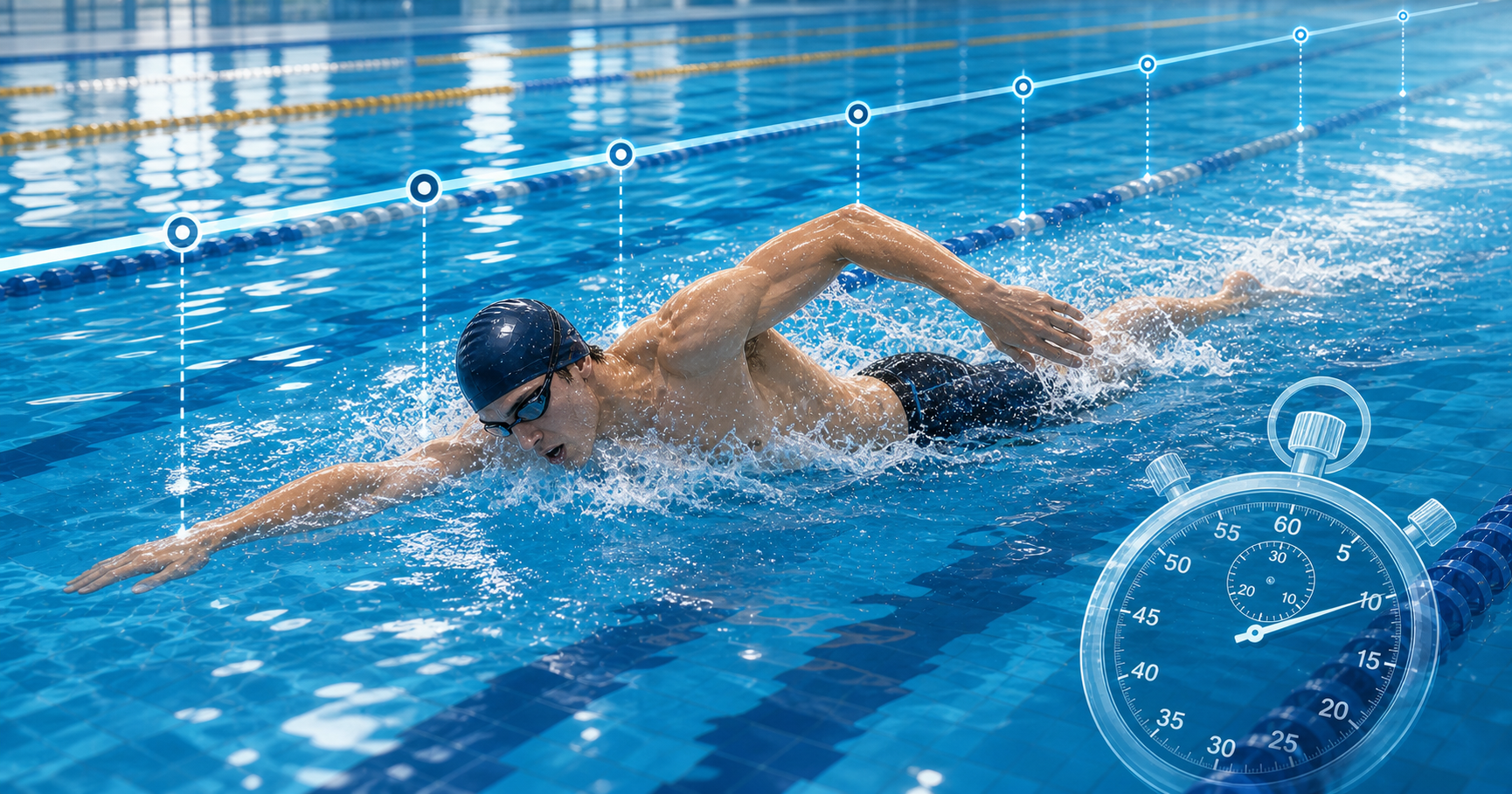 400m自由形のラップの流れをイメージした男性スイマーのイラスト